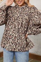 Light French Beige Leopard Print Balloon Sleeve Loose Blouse
