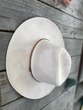 Faux suede wide brim panama hat with braided band