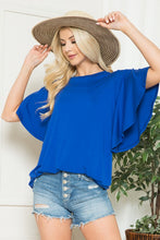 Plus Solid Short Butterfly Sleeve Round Neck Top