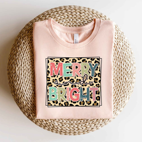 Leopard Merry and Bright Graphic Christmas Tee