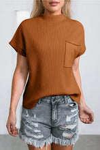 Ribbed Mock Neck Short Sleeve Knit Top