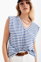 SLEEVELESS T SHIRT WITH SHOULDER PAD IN BLUe