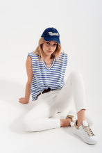 SLEEVELESS T SHIRT WITH SHOULDER PAD IN BLUe