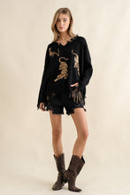 Frayed Edge Sequin Tiger Sweater