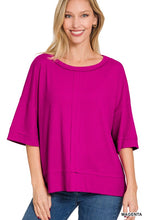 RIBBED BOAT NECK DOLMAN SLEEVE TOP W FRONT SEAM