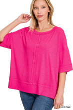 RIBBED BOAT NECK DOLMAN SLEEVE TOP W FRONT SEAM