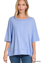 RIBBED BOAT NECK DOLMAN SLEEVE TOP W FRONT SEAM