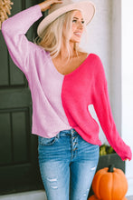 Contrast Color V-Neck Long Sleeve Pullover Sweater