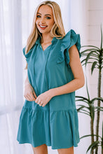 Ruffle Shoulder Tie-Neck Tiered Dress