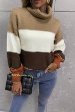 Color Block Lantern Sleeve Turtleneck Sweater