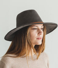 Faux suede wide brim panama hat with braided band