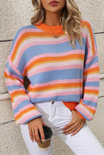 Striped Round Neck Dropped Shoulder Sweater