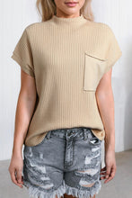 Ribbed Mock Neck Short Sleeve Knit Top