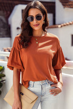 Puff Sleeve Curved Hem Blouse