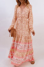 Bohemian Lace-Up Long Sleeve Maxi Dress