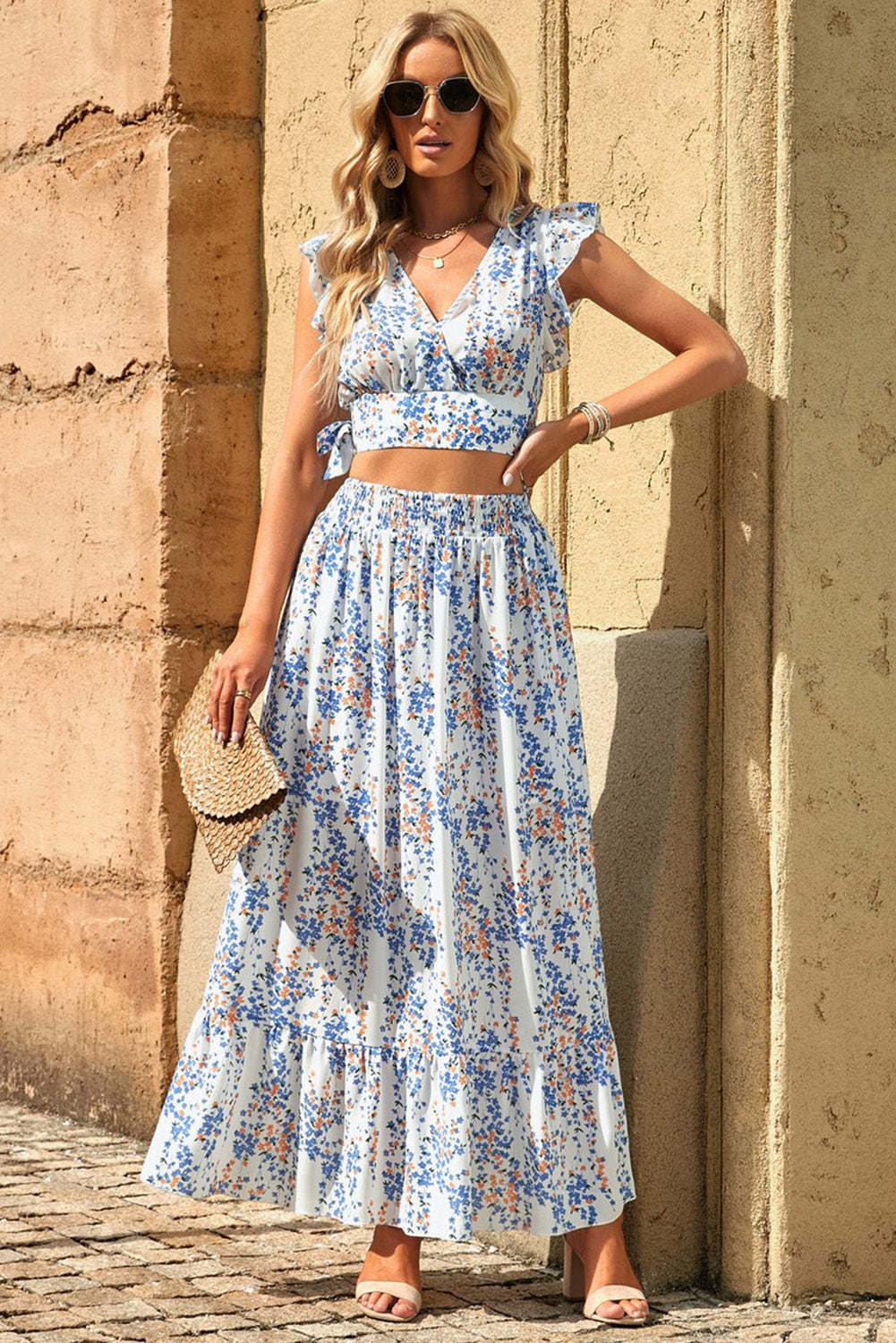 Printed Tie Back Cropped Top and Maxi Skirt Set The Rusted Nail Boutique Printed Tie Back Cropped Top and Maxi Skirt Set The Rusted Nail Boutique
