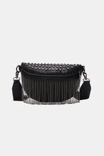 PU Leather Studded Sling Bag with Fringes