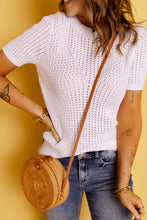 Openwork Ribbed Trim Short Sleeve Top