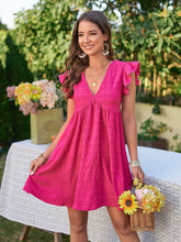 Textured V-Neck Flutter Sleeve Dress